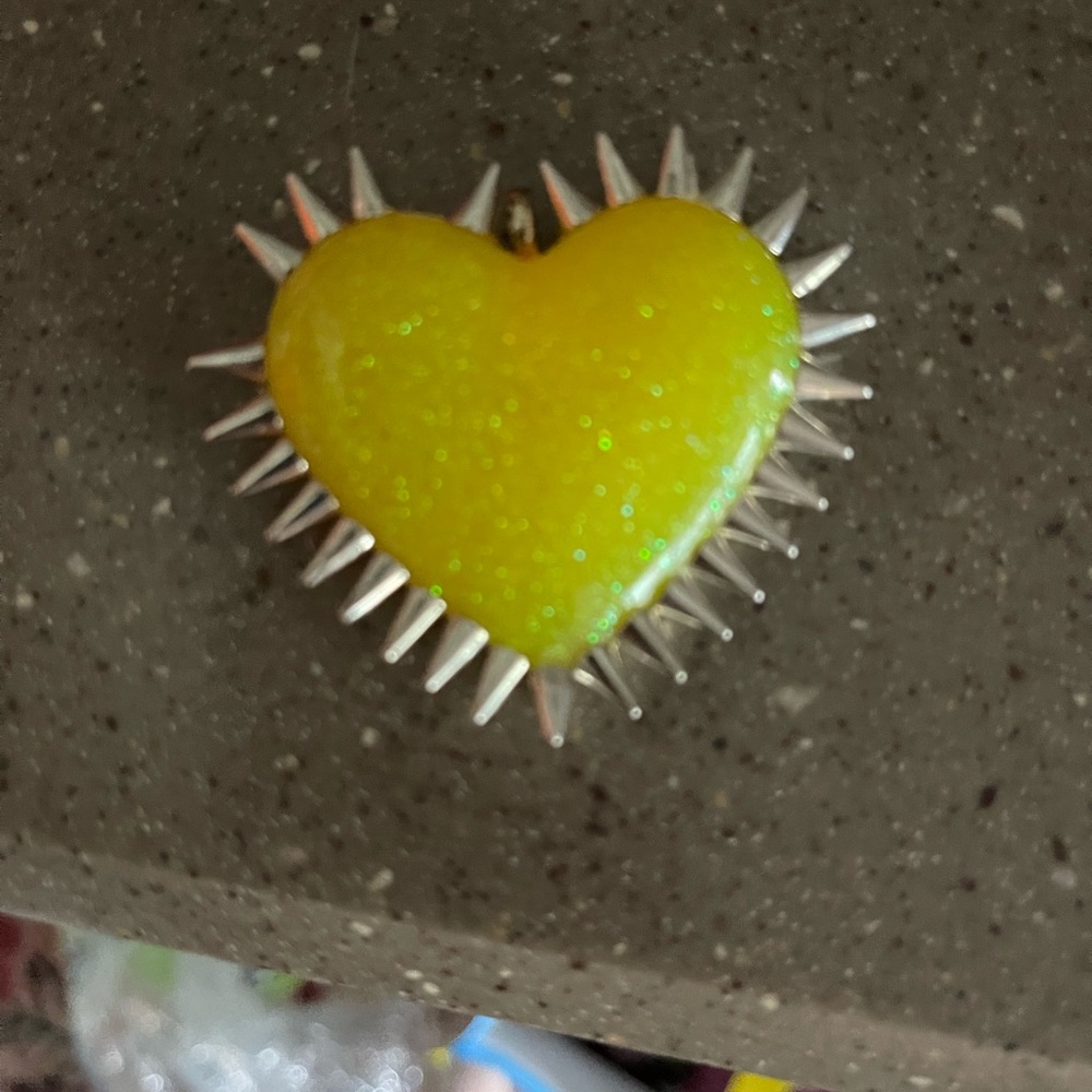 Yellow Heart Pendant with Silver Spikes like bad bunny